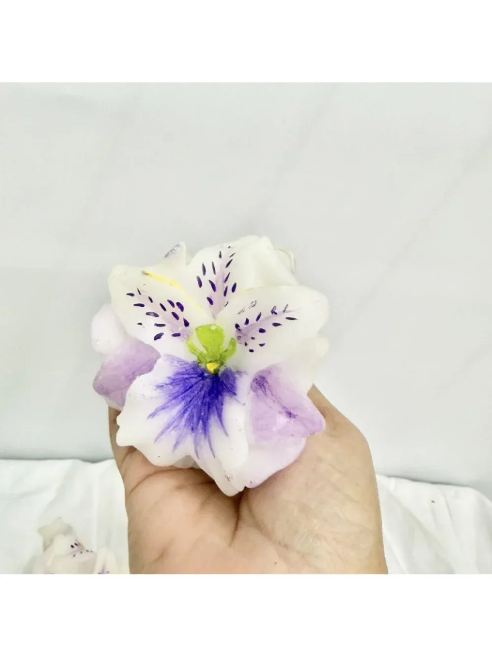 Vintage Handcrafted Cattleya Orchid Flower Candles Hand Painted Purple Lot of 4